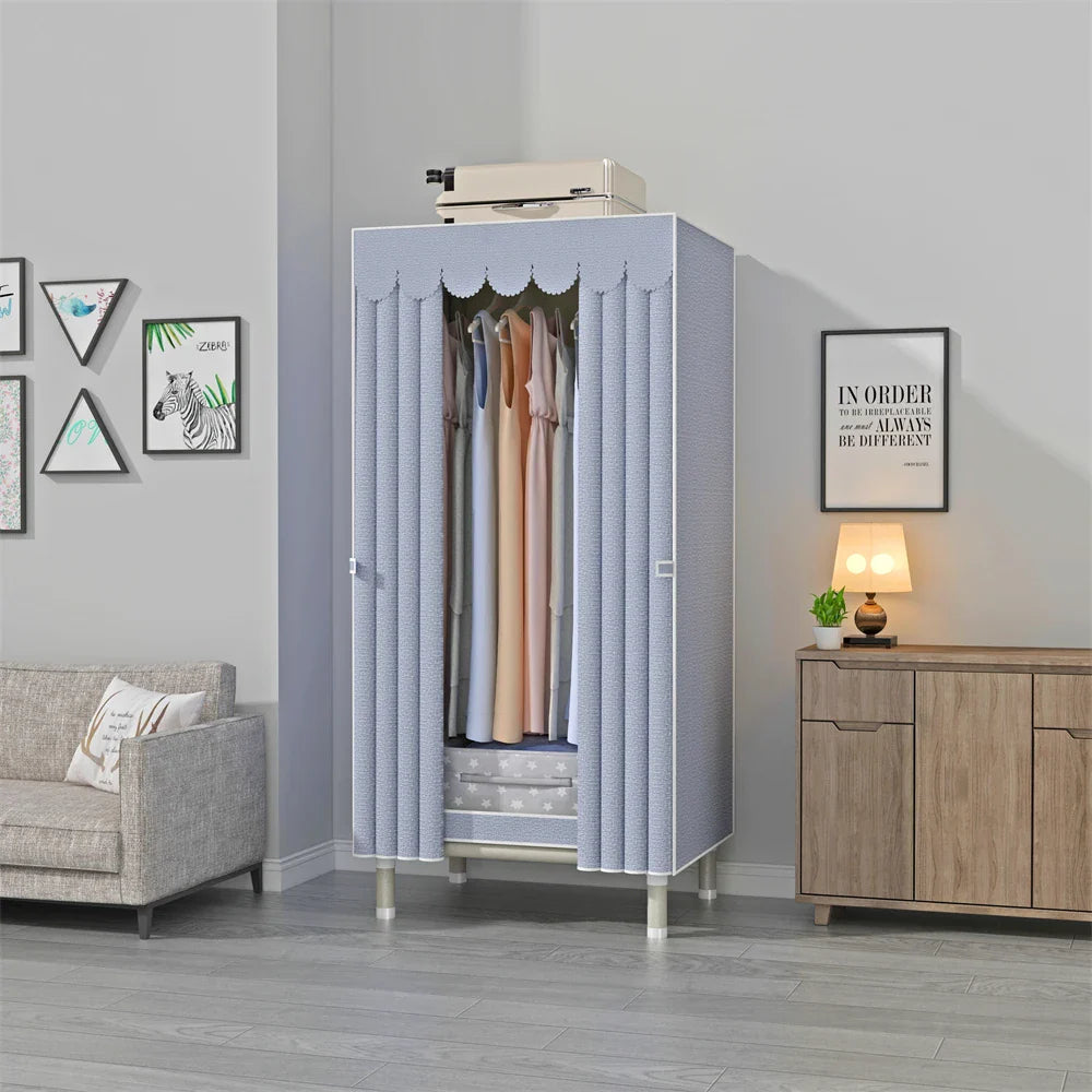 LEEGOHOME Cloth Furniture Wardrobe Closet Dresser Gray 62/105/130/145/170/205/250x45x170CM 26MM Painting Bold Steel Pipe Support