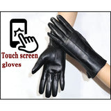 Women's sheepskin gloves winter warmth plus velvet short thin touch screen driving female color leather gloves new high-end 2023