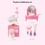 33 Items/lot Cute Pink Miniature Dollhouse Furniture Accessories Kids Toys Bathroom Bedroom Kitchen Cooking Things For Barbie