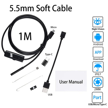 USB Endoscope Type C Borescope for OTG Android Smartphone PC Cars Camera 5.5 mm Inspection Snake Camera micro 3in1 1M 2M APP Cam