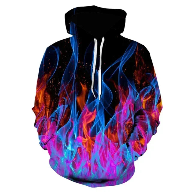 Funny 3D Flame Print Hoodies For Men Fashion Trend Harajuku Streetwear Autumn New in Sweatshirts Oversized Pullover y2k Clothes