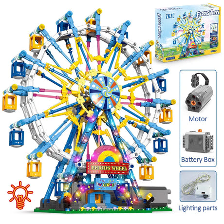 City Friends MOC Rotating Ferris Wheel Building Blocks Electric Bricks with Light Toys for Children Christmas Gifts