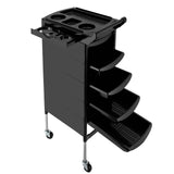 Salon Trolley with Handle and Rolling Wheels 5 Drawers and 2 Hair Dryer Holder Side Tray