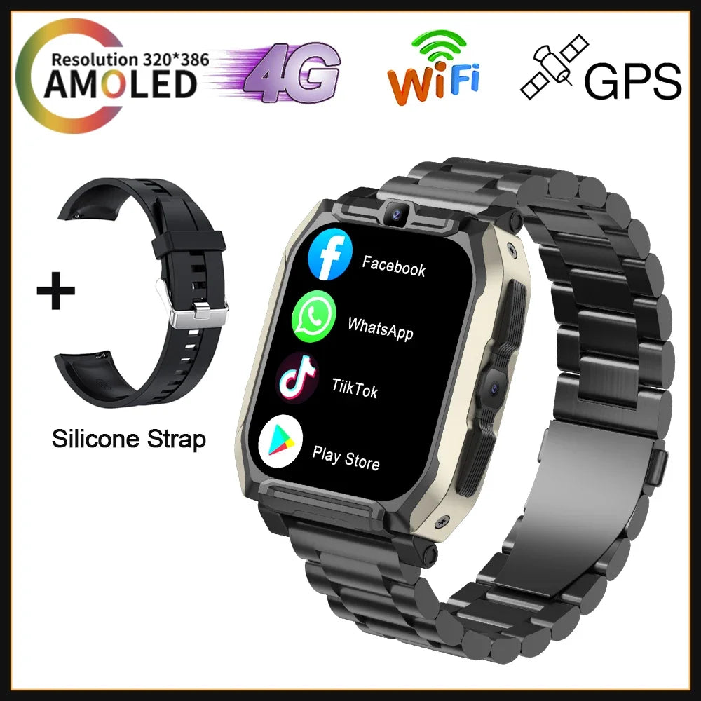 2024 New KOM8 4G LTE HD Dual Camera Smartwatch Face Recognition GPS SIM Card Google Play Store Payment Function Men Watch