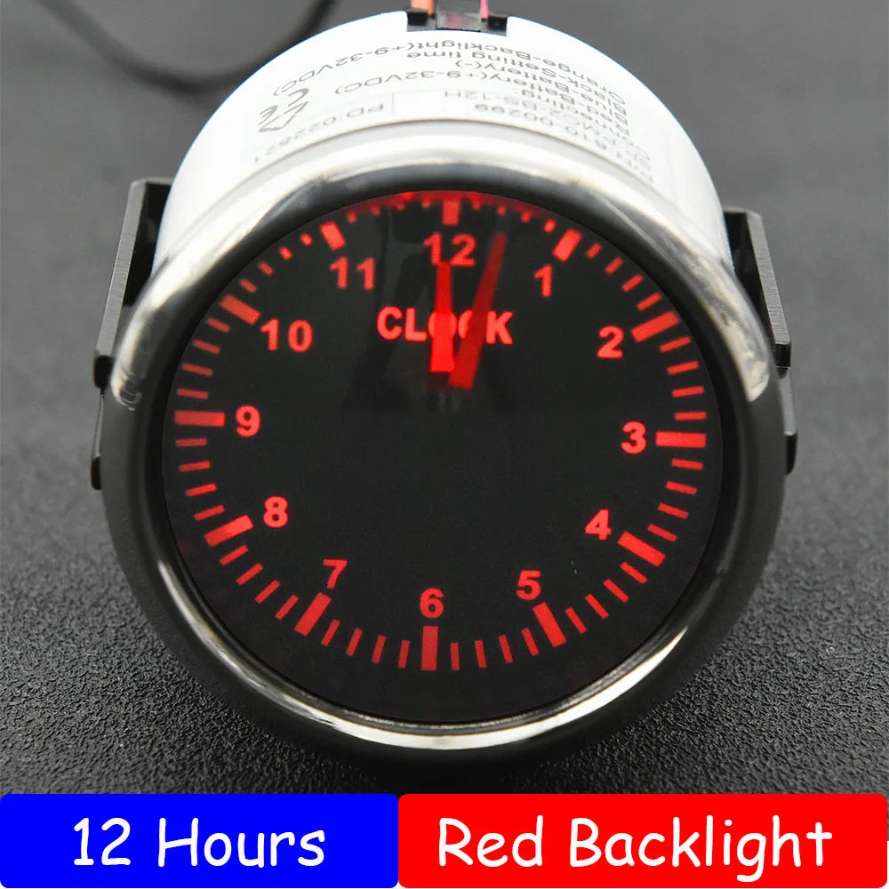 0-12 Hours HourMeters 2" 52mm Clock Gauges with Red Backlight Instrument Show Clock Meters for Car Boat Yacht RV 9-32V