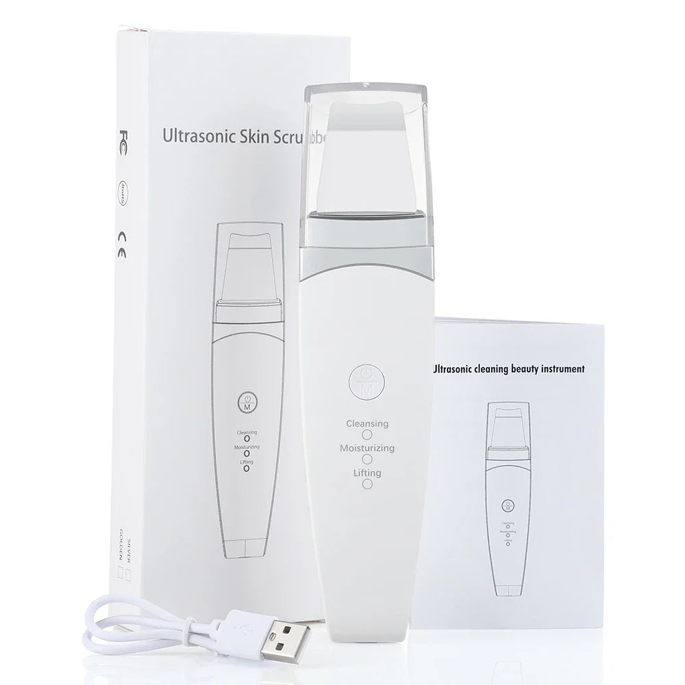 Ultrasonic Skin Scrubber Face Vibration Spatula Blackhead Remover Shovel Clean Cavitation Peeling EMS Facial Lifting Skin Care