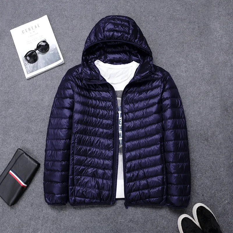 2024 new upscale men's white duck down jacket men's short hooded men's autumn and winter lightweight oversized fashion coat