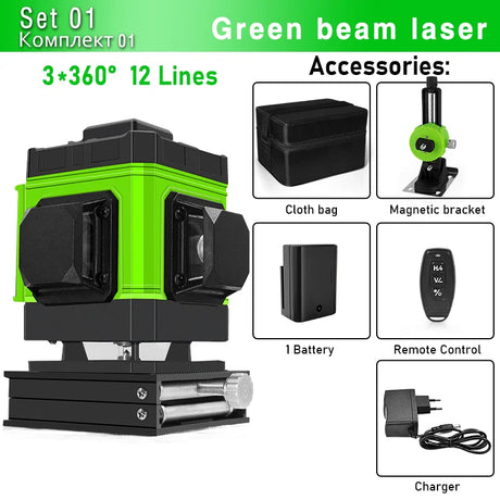 Clubiona 16/12 lines professional Super powerful Green Lines Laser Level With 4000mAh Li-ion Battery Remote Control pulse mode