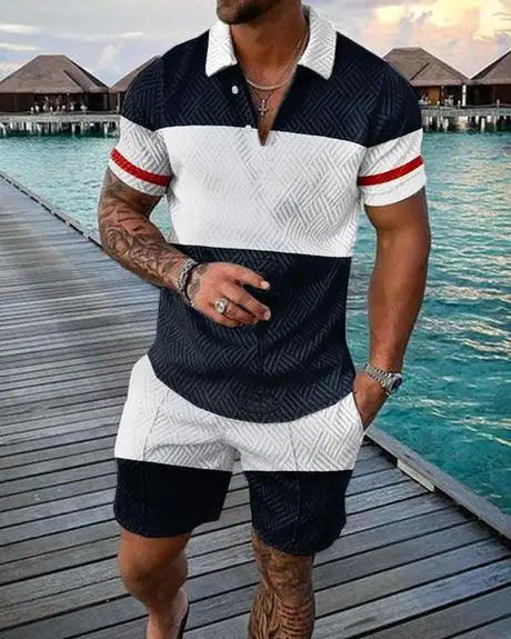 Summer Brand Tracksuit Solid Color Male Shorts Suit Polo Shirt Set Daily Casual Beach Clothing 3D Printed Fashion Slim Fit Mens