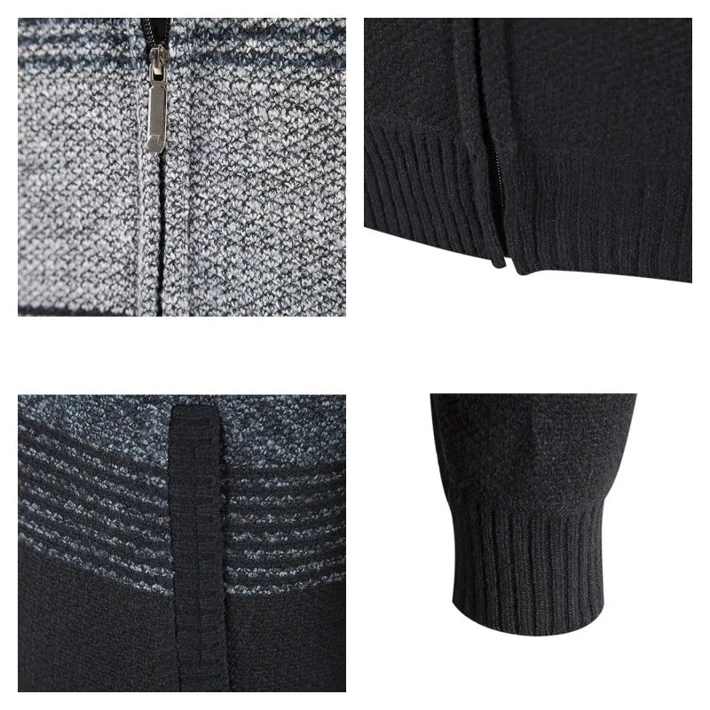 Autumn Winter Warm Cardigan Male Thick Knit Sweaters Fleece Coat Man Zip-Up Jacket Knitted Jumper Hooded Sweatshirt Men Clothing