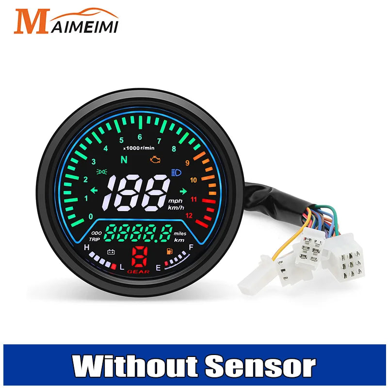 MH 12V Motorcycle Speedometer Instruments Odometer Tachometer Indicator Led Round 12000rpm For Harley Honda Yamaha Suzuki Racer