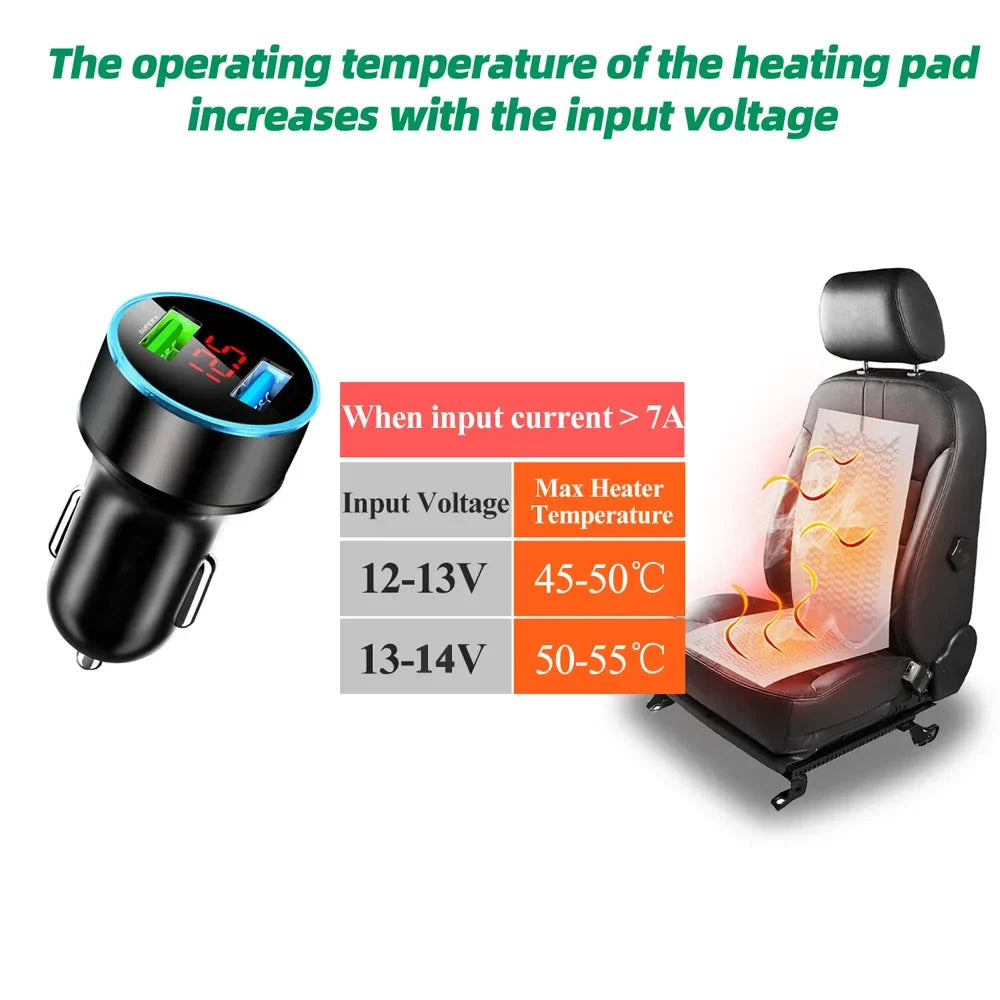 Built-in Car Seat Heater Kit Universal 12V Carbon Fiber Heating Pads 3 Levels  Square Dual Control Switch System Fit 2 Seats