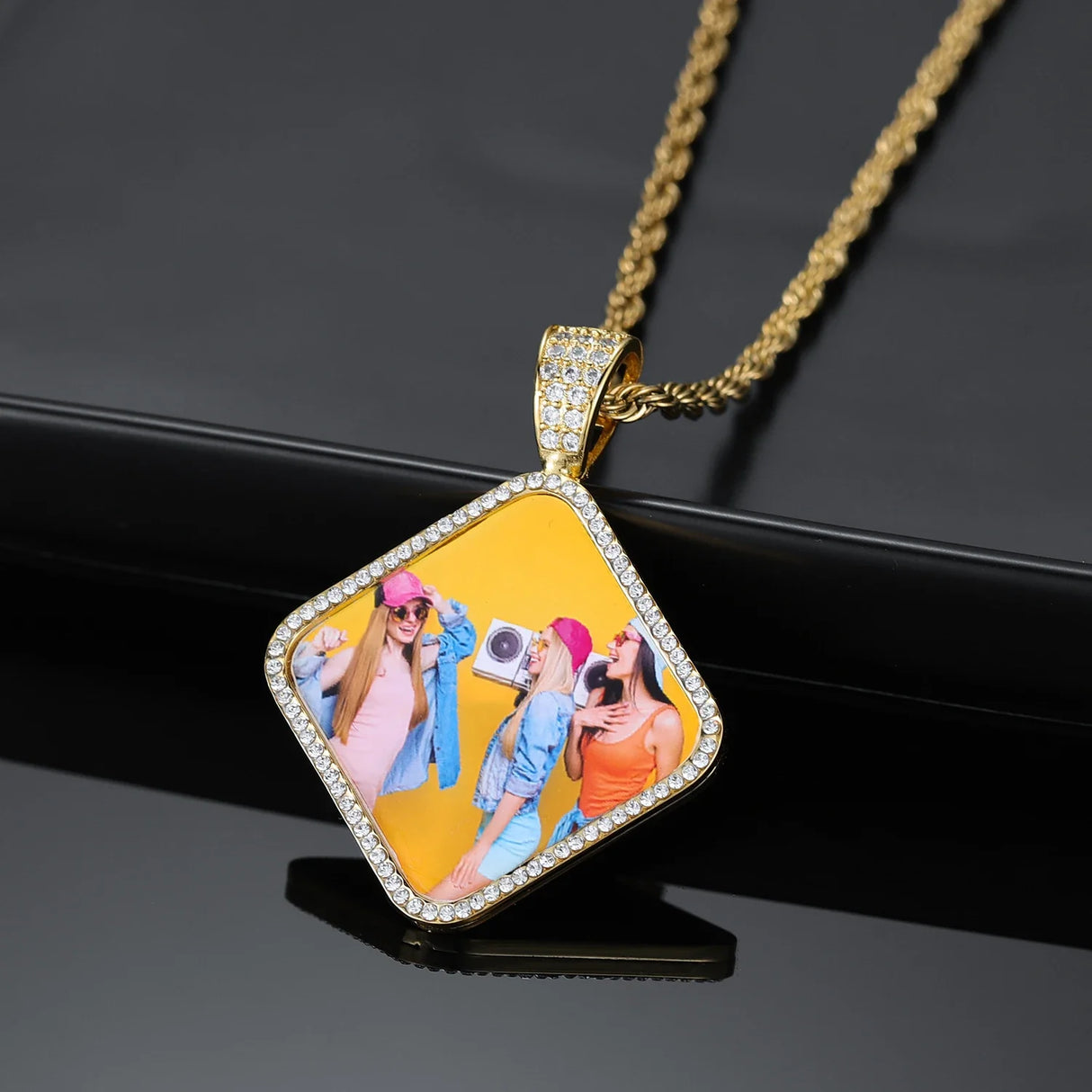 Custom Photo Pendant Necklace Personalized Hip Hop Jewelry Gifts For Women Men 18K Gold Plated Stainless Steel Memory Pendant