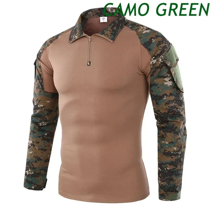 Combat Uniform Shirt Camouflage US Asian Size S-3XL Cargo Sport Tops Airsoft Paintball Tactical Men Shirts