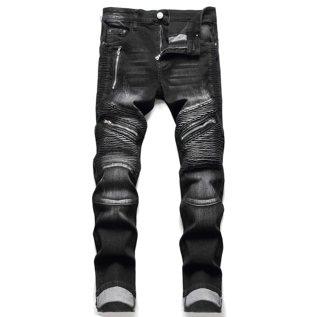 Dropshipping Fashion New Biker Jeans Men's Distressed Stretch Ripped  Hip Hop Slim Fit Holes Punk Denim Cotton Pants