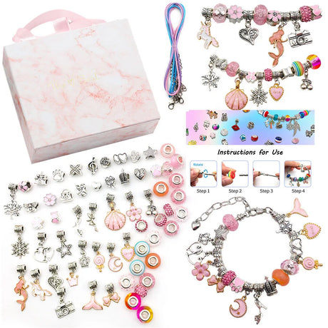 DIY Bracelet Making Kit Jewelry Making Accessories Kit with Beads, Pendant Charms, Bracelets and Necklace String for Girls