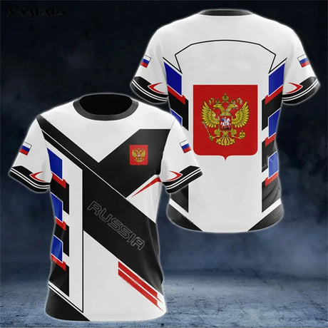 Russia Men's T-shirts Casual Loose Round Neck Russian Flag Short Sleeved Tops Tees Men's Clothing Oversized T-shirt Streetwear