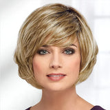 HAIRJOY Synthetic Hair  Women Short Straight Ombre Bob Wig with Bangs Blonde Silver Brown  Red