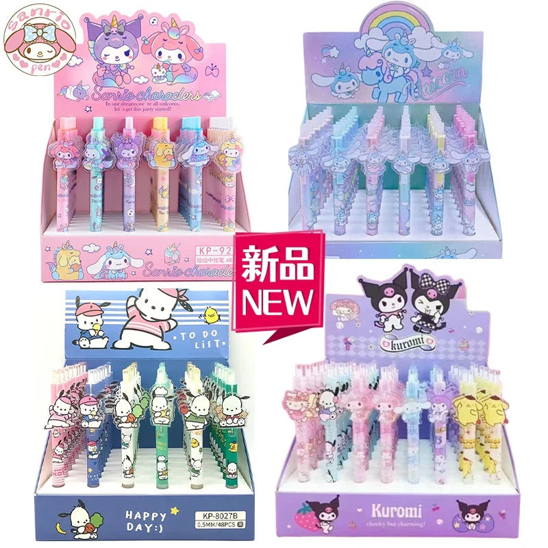 New 48pcs Gel Pen Sanrio Boxed Cartoon Cinnamoroll Pochacco Cute Student Write Press Patch Pens 0.5 Writing Smooth Children Gift