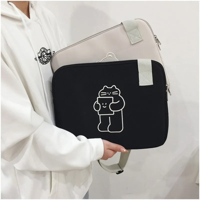 Casual Cute Carton Lines Puppy Bear Tablet Inner Bag for 13 Inch IPad Pro Student Portable Crossbody Span Computer E-book Case