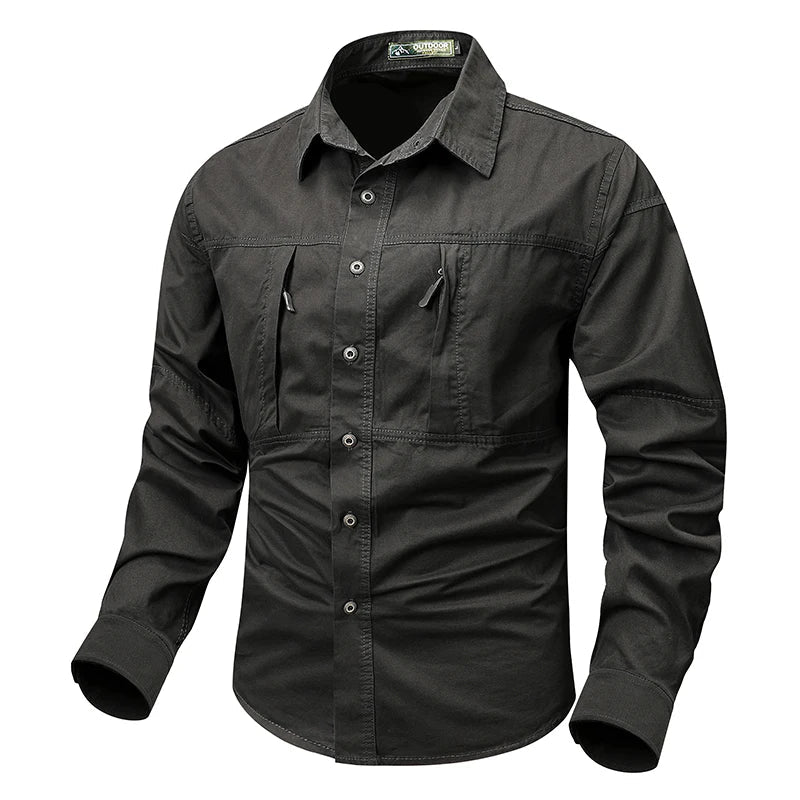 Casual Green Cargo Military Shirt Men'S Long Sleeve 2024 Spring Autumn Fashion Blouse