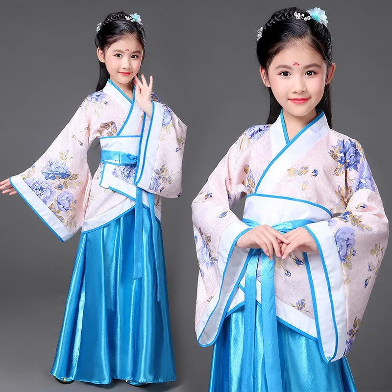 Traditional Chinese Dance Costumes for Girls Ancient Opera Tang Dynasty Han Ming Hanfu Dress Child Clothing Folk Dance Children