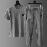 Summer Men Pleated Shirt Pants Two-pieces Set Thin Soft Breathable Tracksuit Casual Sports Suit For Daily Wear