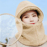 Winter Windproof Plastics Mask Scarf Cap One-Piece Riding Warm Pullover Hat Women Ear Protection Fluffy Soft Versatile Thermal