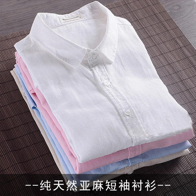 HOO2024 linen shirt young male leisure cotton shirts with short sleeves business cultivate one's morality thin comfortable shirt