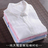 HOO2024 linen shirt young male leisure cotton shirts with short sleeves business cultivate one's morality thin comfortable shirt