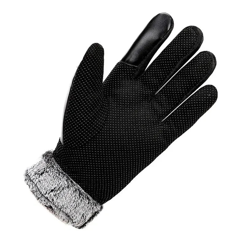 Leather Gloves Men's Winter Fleece Thickened Warm Touch Screen Windproof Waterproof Driving Motorcycle Riding Gloves Women's Win