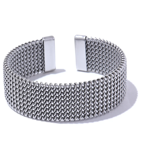 Yhpup 23mm Waterproof Stainless Steel Metal Wide Open Bracelet Bangle for Women High Quality Statement Texture Jewelry Bijoux