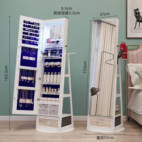 Full-length Mirror 360° Rotating Floor Makeup Mirror Cabinet Bedroom Jewelry Cabinet with Mirror Fitting Room Dressing Mirrors