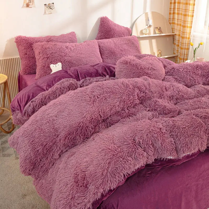 Fluffy Comforter Cover Bed Set Faux Fur Fuzzy Duvet Cover Set Luxury Ultra Soft Plush Long Shaggy Queen Size Duvet Quilt Cover