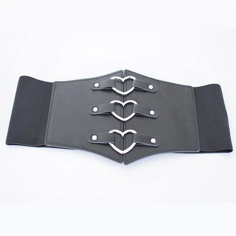 Fashion Gothic Elastic Belts for Woman Sexy Black Pu Leather Wide Corset Belt Female Cinturones Para Mujer Heart Cummerbunds