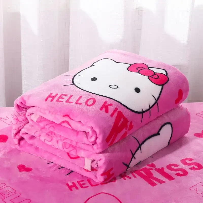 Sanrio Bedding Sheet Plush Cartoon Hello Kitty Blanket Air Conditioner Blanket Winter Woolen Blanket Quilt