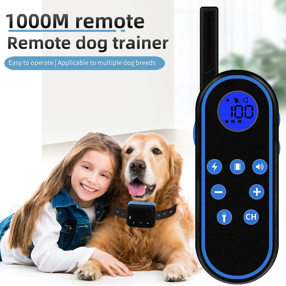 Electric Shock Collar Waterproof 1000m Remote Control Dog Repeller Anti Bark Behavior Aids Vibrator Training Collar