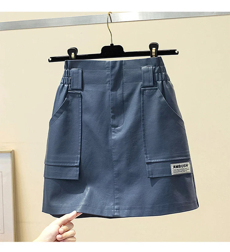 Plus Size 3XL 4XL PU Punk y2k Skirt For Women 2023 New Winter Autumn Leather Mini A Line Skirts Female Large Street Clothing