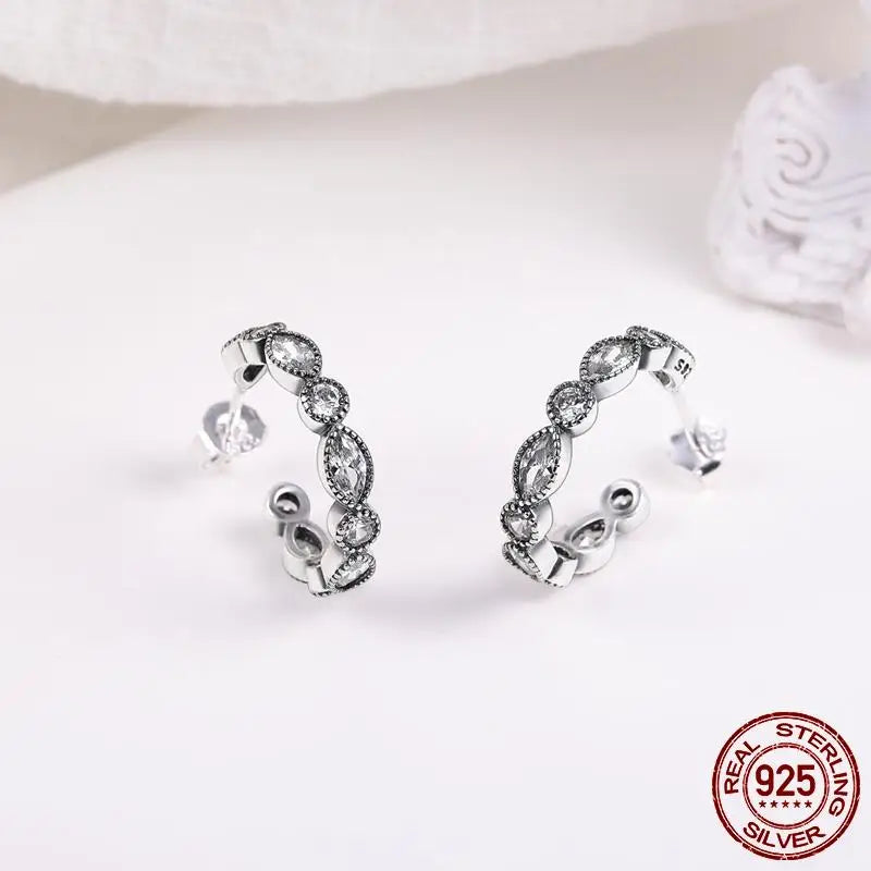 Earrings 925 Silver Asymmetrical Heart Hoop Earrings for Women Fashion Trendy Sterling Silver 925 Earring Original Jewelry Gift