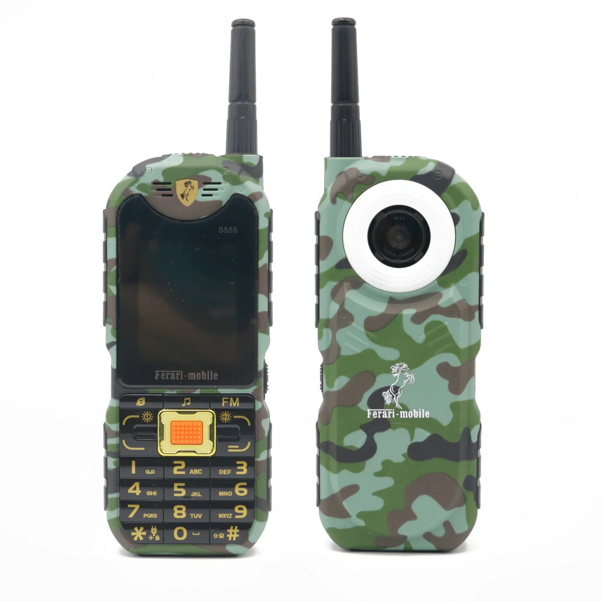 Camouflage Mobile Phone with Antenna FM Radio Power Bank Torch Bluetooth 4 SIM Card Russian Keyboard GSM 2G Cellphones