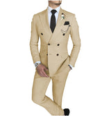 Men's Suit 2 Piece Double Breasted Peak Lapel Jacket Business Casual Slim Fit Wedding  Suit For Men ( Blazer+Pants）