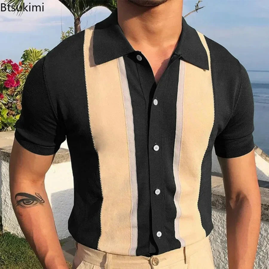 Men's Summer Short Sleeve Polo Shirts Knitted Business Formal Office Men's Summer Luxury Style Clothes Slim Cotton Shirts Male