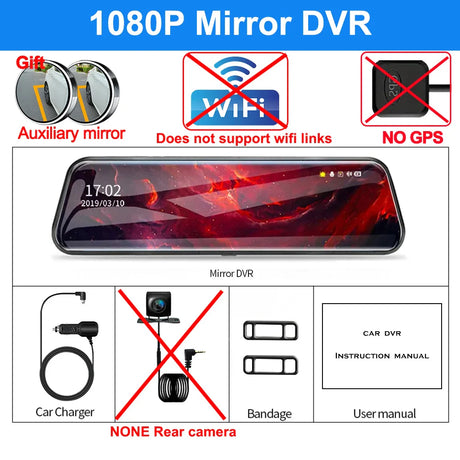 4K Front and Rear Camera Mirror GPS Car DVR Wifi 3Lens Dash Cam for Cars Backup Camera for Vehicle Video Recorder Car Assecories