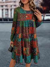 Plus Size Long Sleeved Printed Dress