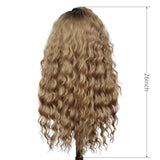 GNIMEGIL Synthetic Long Wave Wig for Woman Natural Brown Wig with Clip Free Part Side Bangs 80s Curly Wigs for Women Ombre Wig