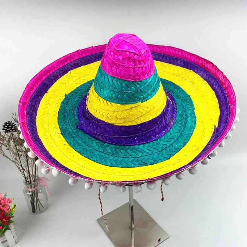 Colorful Straw Hats Mexican Style Outdoor Sun Protection Bamboo Weaving Wide Brim Hat All Seasons Party Supplies Halloween