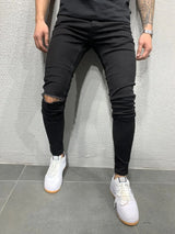 Distressed Knee Holes Elastic Skinny Jeans Men Ripped Biker Denim Pants Solid Washed Streetwear Black Pantalones Hombre Joggers