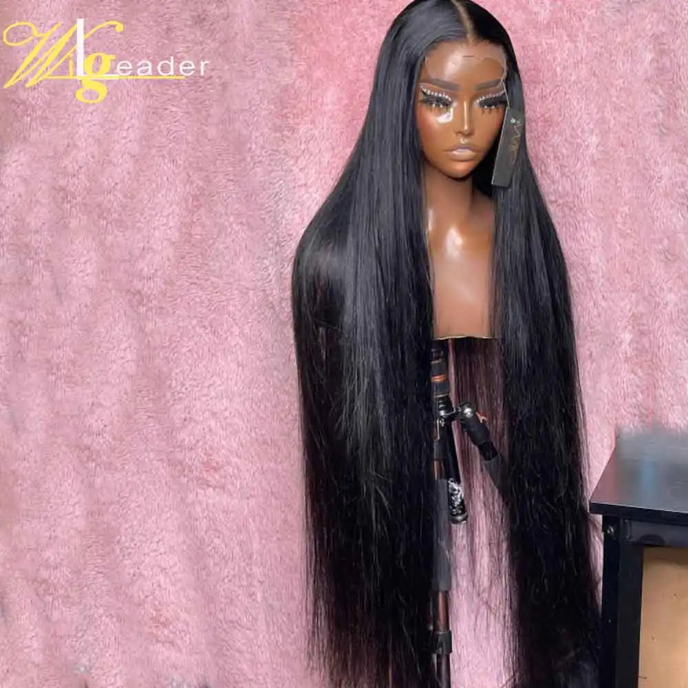 Jet Black 34'' Remy Human Hair HD Lace Frontal Wigs Preplucked Hair Straight 180% 13x6 Front Wigs Transprent Lace Hair Wigs