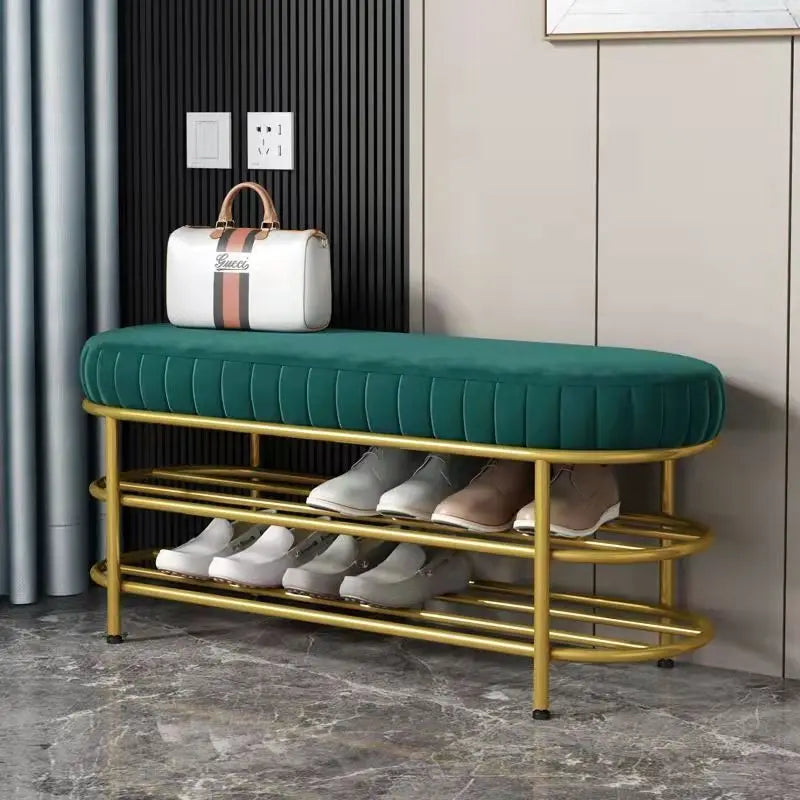 Nordic Shoe Bench Soft Cushion Multifunctional Shoe Rack Metal Frame Home Furniture Hallway Shoe Rack Bench