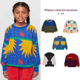 Children's Sweater Winter 23 Boys Color-blocked Pullover Warm Knit Sweater Girls Cartoon V-Neck Cardigan Alphabet Sweater